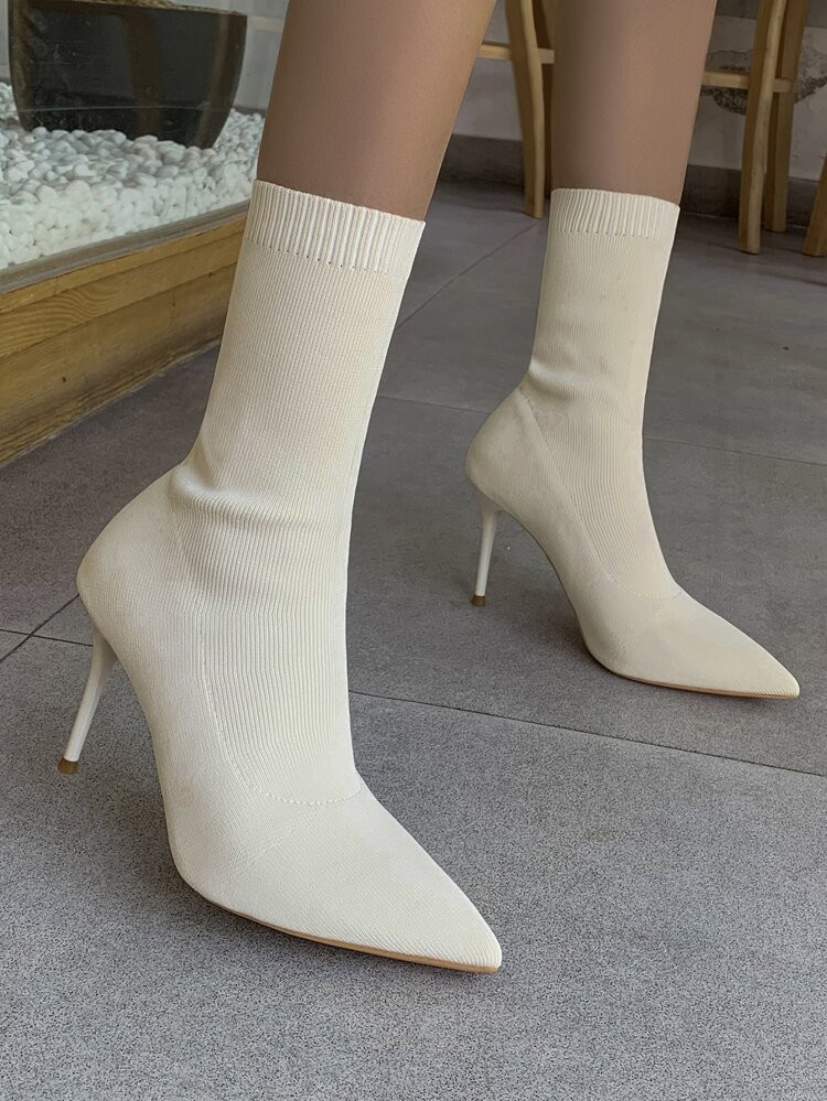 Point Toe Stiletto Heeled Knit Sock Boots | SHEIN