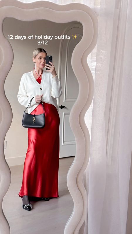 Outfit inspo #reddress #satindress #cardigan 

#LTKfindsunder50 #LTKfindsunder100 #LTKSeasonal