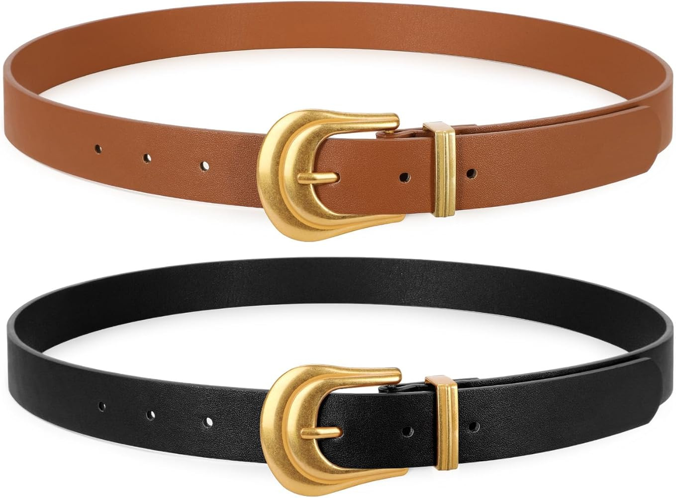 LEACOOLKEY Women Western Belt Fashion Leather Belt with Gold Buckle for Jeans Pants | Amazon (US)