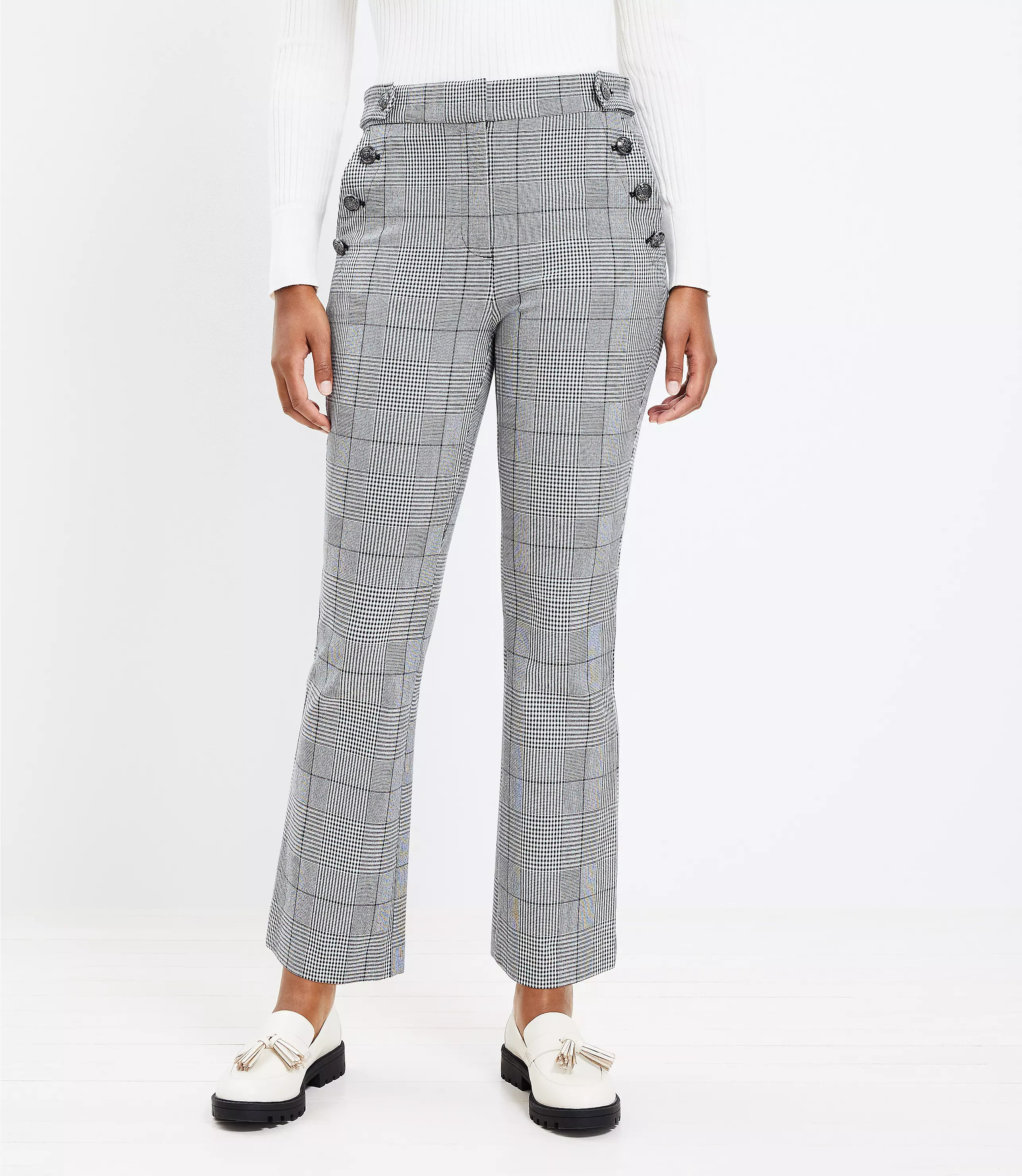 Curvy Mariner Kick Crop Pants in Plaid Bi-Stretch | LOFT