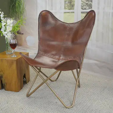 Aadhvika 31'' Wide Genuine Leather Top Grain Leather Down Cushion Butterfly Chair | Wayfair North America