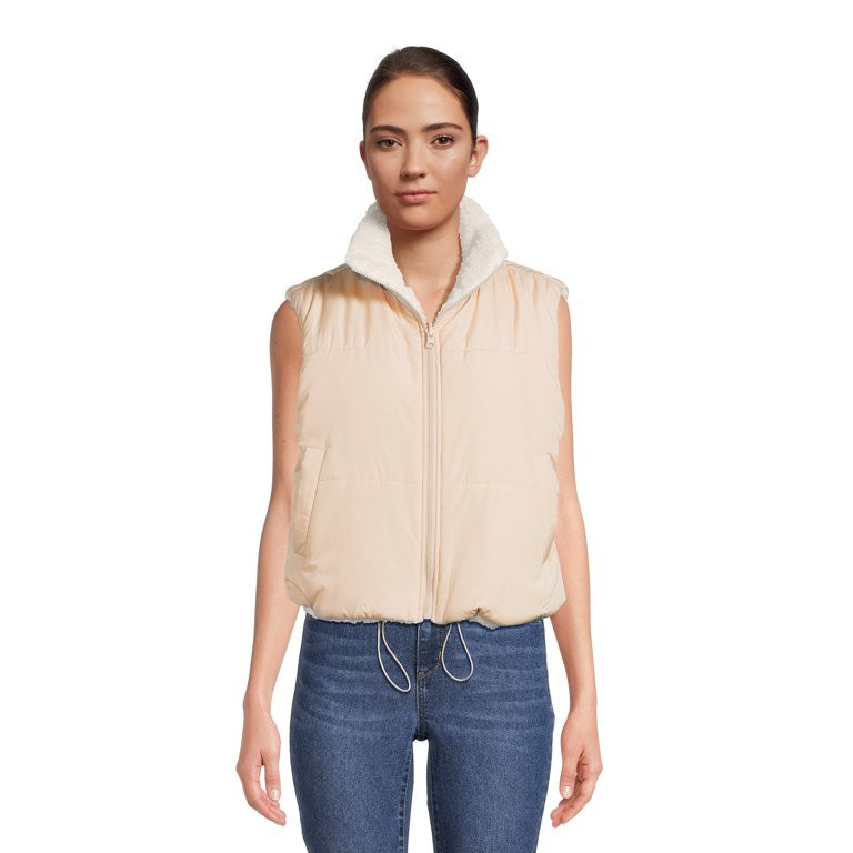 No Boundaries Juniors Faux Sherpa Puffer Vest, Sizes XS-3XL | Walmart (US)