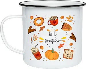 Rosara Hello Pumpkin Enamel Camping Mug Autumn Leaves and Pumpkin Please Pumpkin Spice Shaped Cof... | Amazon (US)