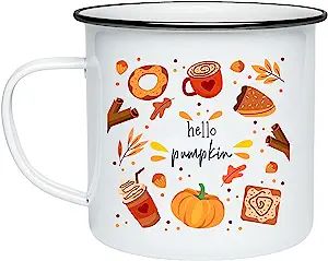 Rosara Hello Pumpkin Enamel Camping Mug Autumn Leaves and Pumpkin Please Pumpkin Spice Shaped Cof... | Amazon (US)