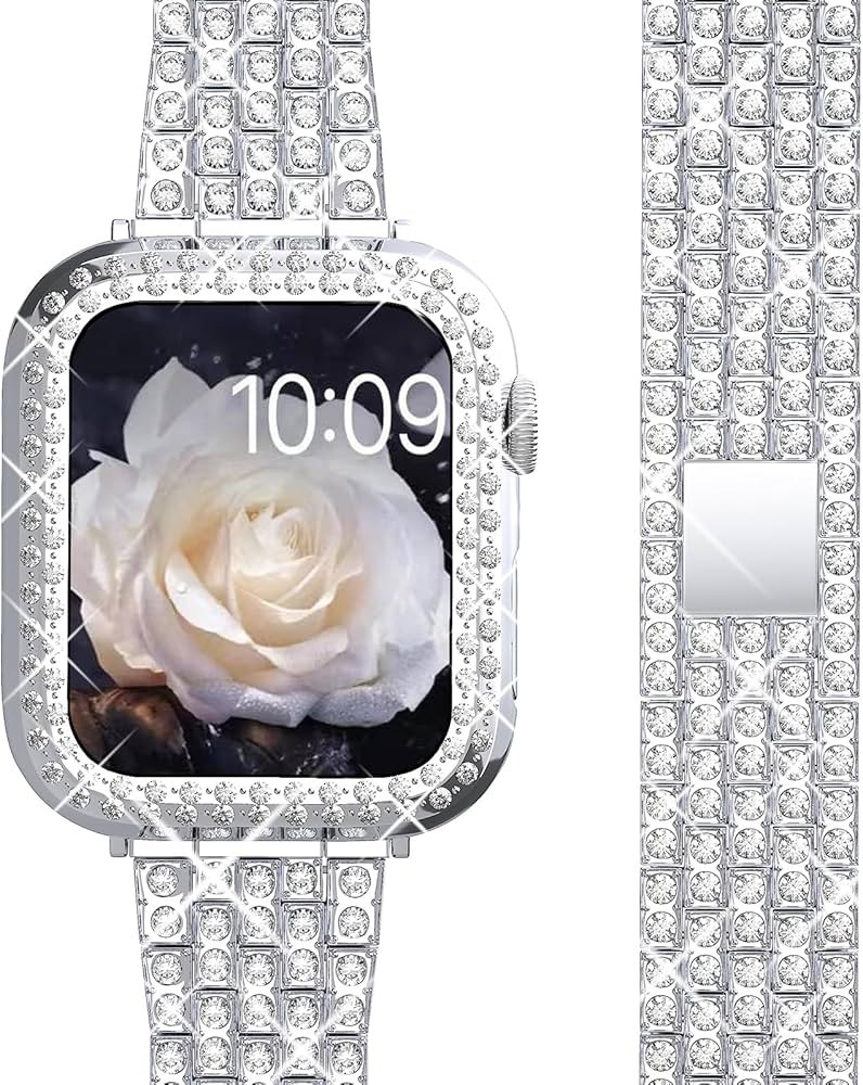 QVLANG Compatible for Apple Watch Band 44mm Series 6/5/4/SE, Diamond Rhinestone Case + Women Blin... | Amazon (US)