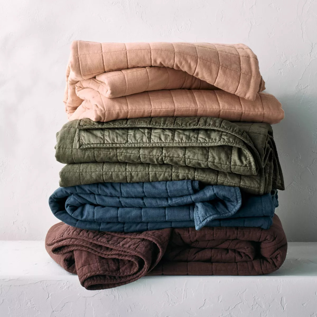 Full/Queen Heavyweight Linen Blend Quilt Dark Mineral Blue - Casaluna™ | Target