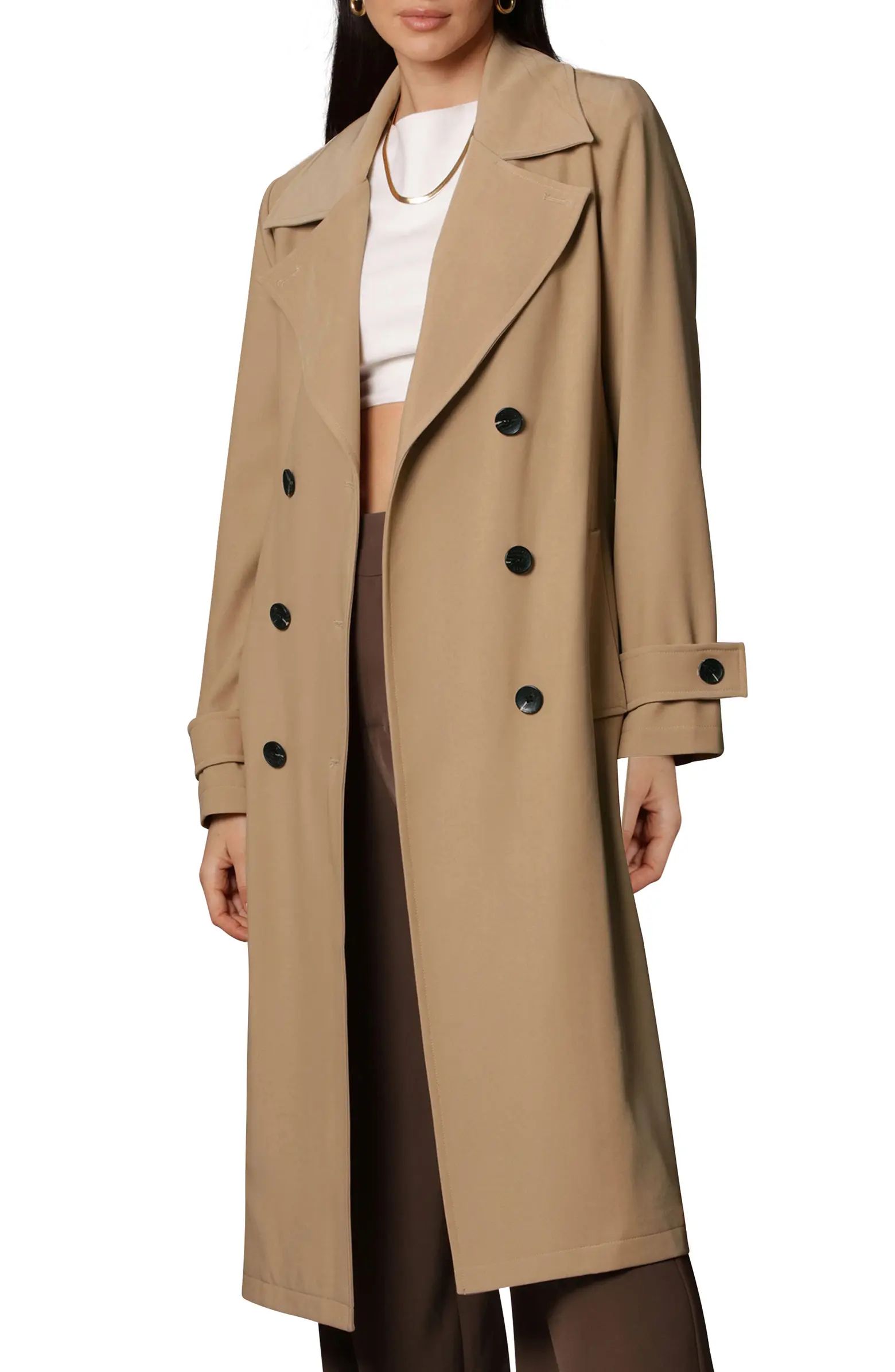 Avec Les Filles Stretch Crepe Double Breasted Trench Coat | Nordstrom | Nordstrom