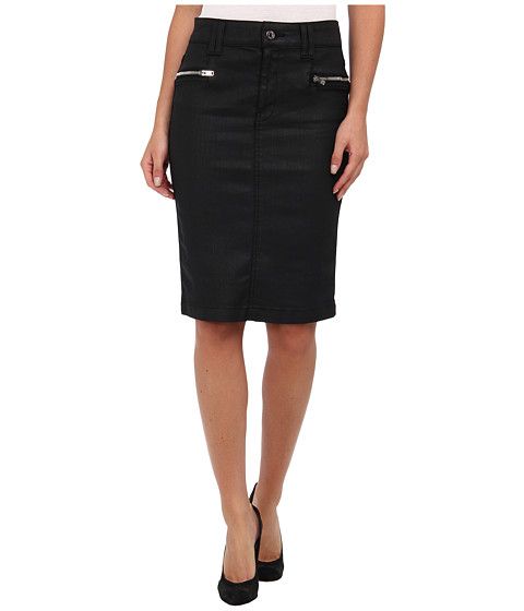 7 For All Mankind - Luxe Jeather Fashion High Waist Pencil Skirt w/ Zips in Black Jeather (Black Jeather) Women's Skirt | 6pm
