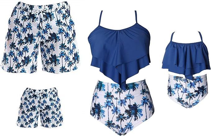 Family Matching Swimwear Set Mother Daughter Bikini Swimsuits Father Son Swim Trunk Bathing Suit | Amazon (US)