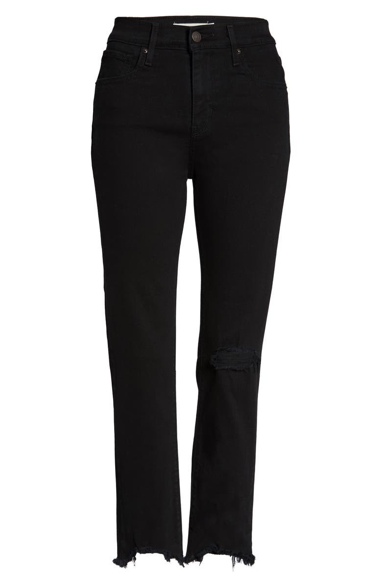 Ripped High Rise Straight Leg Crop Raw Hem Jeans | Nordstrom