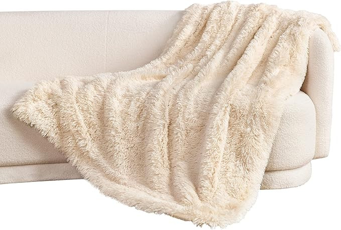 Bedsure Faux Fur Throw Blanket Cream - Fuzzy Fluffy Super Soft Furry Plush Decorative Comfy Shag ... | Amazon (US)