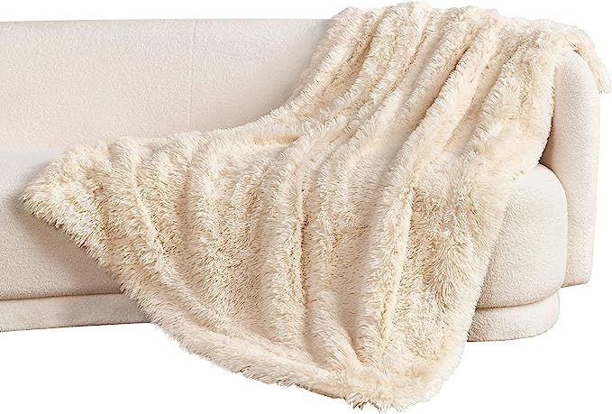 Bedsure Faux Fur Throw Blanket Cream - Fuzzy Fluffy Super Soft Furry Plush Decorative Comfy Shag ... | Amazon (US)