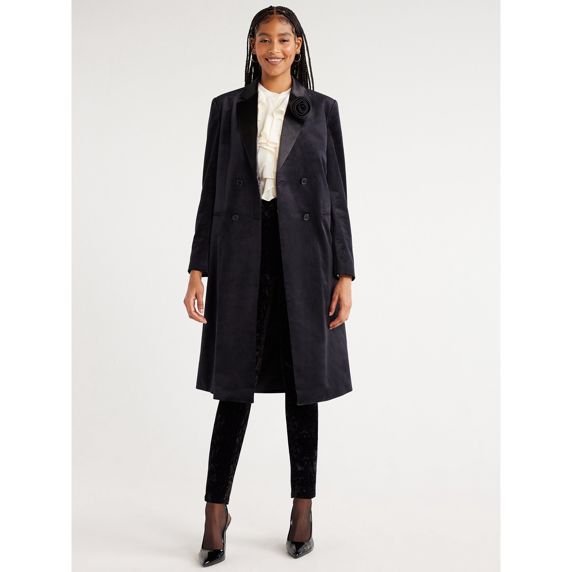 Scoop Women’s Midi Length Velvet Tuxedo Blazer, Sizes XS-XXL | Walmart (US)