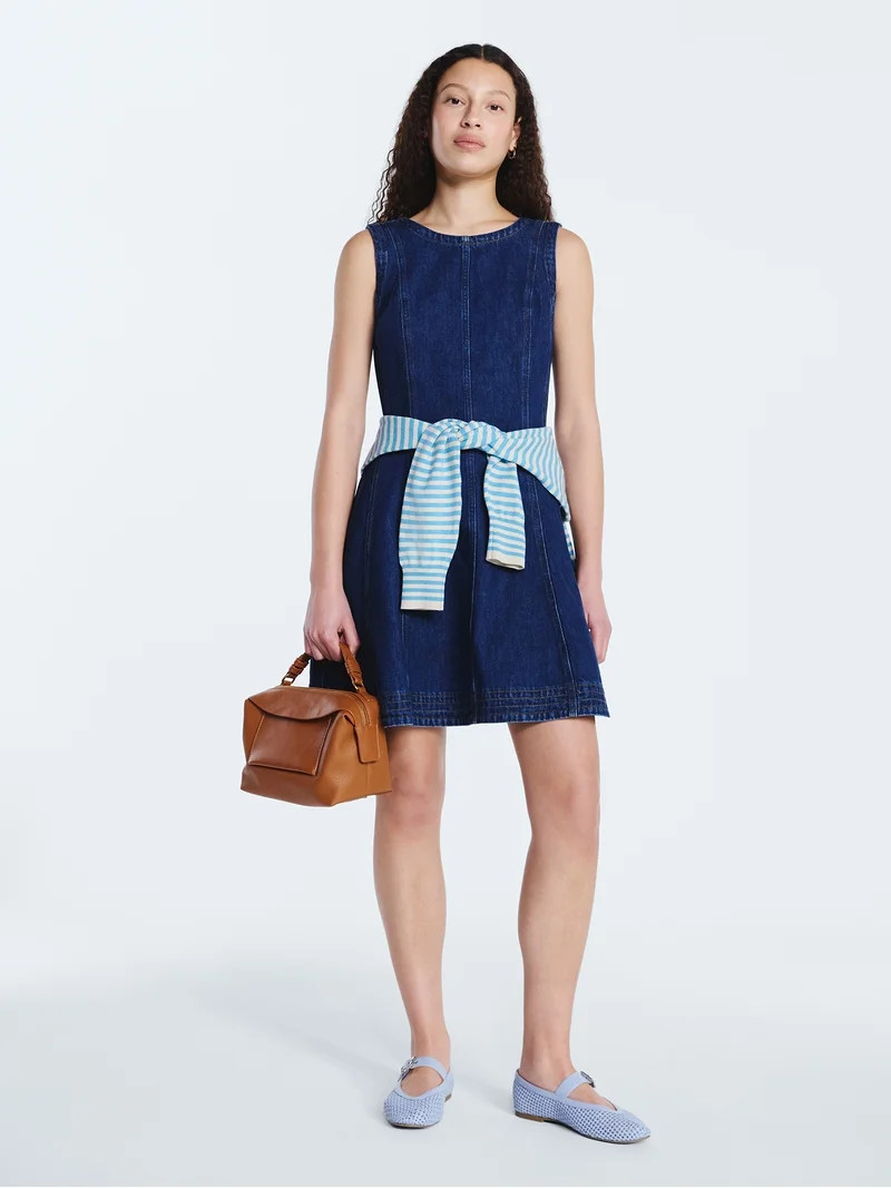 Free Assembly Women's and Women's Plus Sleeveless Denim Panel Mini Dress, Sizes XS-4X | Walmart (US)