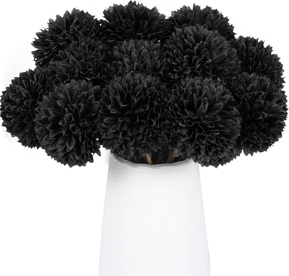 12 Pcs Black Artificial Chrysanthemums Flowers Silk Fake Mums Flowers for Halloween Ghothic Weddi... | Amazon (US)