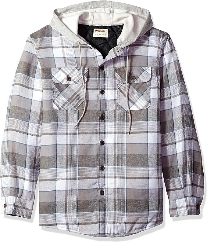 Wrangler mens Long Sleeve Quilted Lined Flannel Shirt Jacket W/ Hood | Amazon (CA)