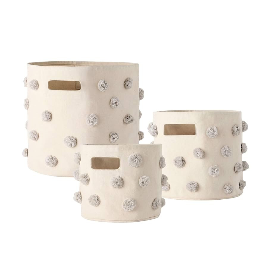 Pehr Pom Pom Trio Bundle, Grey | Bin, Pint & Mini | 100% Cotton Canvas, Handmade Decorative Organ... | Amazon (US)