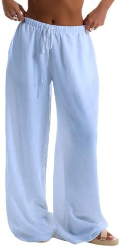 RoseSeek Women's Beach Cover Ups Wide Leg Loose Linen Pants Swimsuit Coverup Summer Vacation Outf... | Amazon (US)