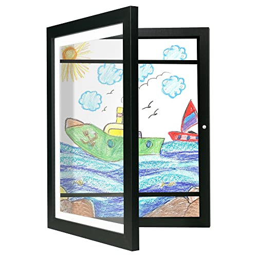 Kids Art Frames 8.5x11 - Front Opening Childrens Picture Frame Changeable, Wood Artwork Display Storage for Wall Mount, Magnetic Door Holds 50 Art Pieces for Drawings, 3D Picture, Crafts, Portfolio, Black | Amazon (US)