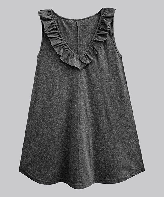 A.T.U.N. Women's Tank Tops grey - Gray Melange Ruffle-Neck Sleeveless Tunic - Plus | Zulily