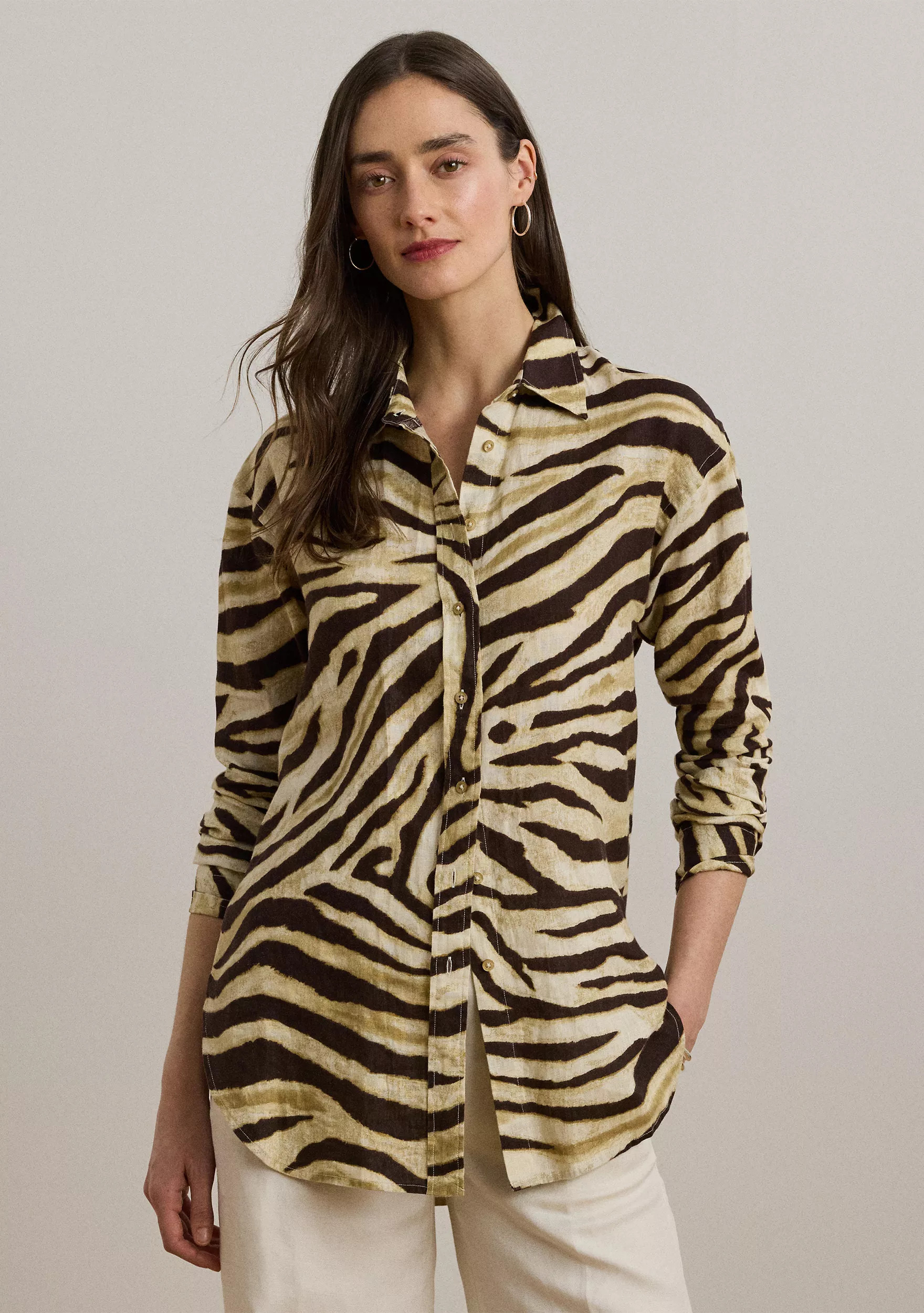Women's Relaxed Fit Zebra-Print Linen Shirt | Belk