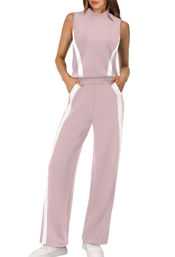 XIEERDUO Two Piece Sets for Women Summer Outfits Travel Mock Neck Lounge Sets Wide Leg Pants Beac... | Amazon (US)