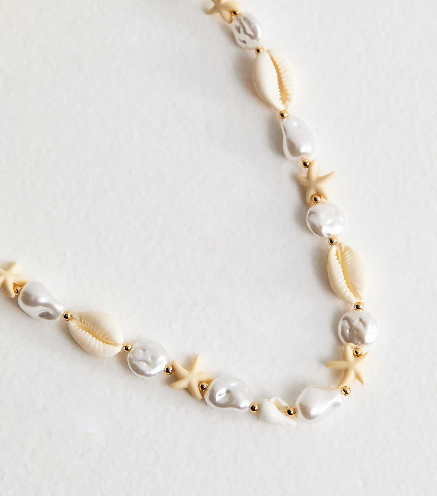 Gold Tone Cream Faux Pearl and Shell Necklace | New Look | New Look (UK)