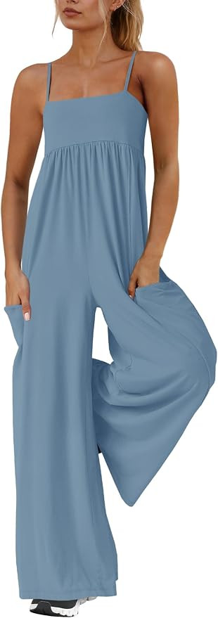 Yanekop Womens Overalls Loose Fit One Piece Jumpsuits Wide Leg Jumpsuits Spaghetti Strap Summer J... | Amazon (US)