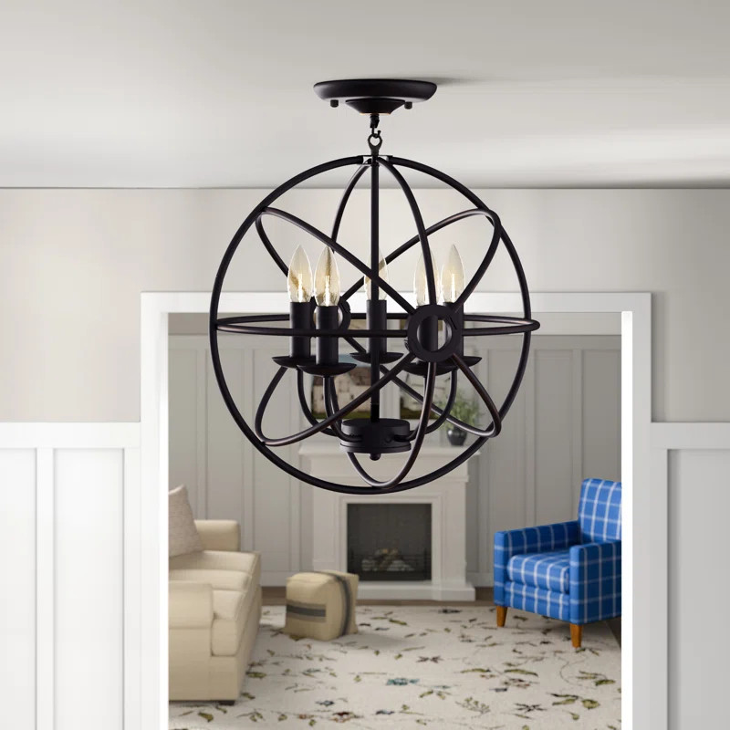 Leung 5 - Light 16.1" Caged Globe Semi Flush Mount | Wayfair North America