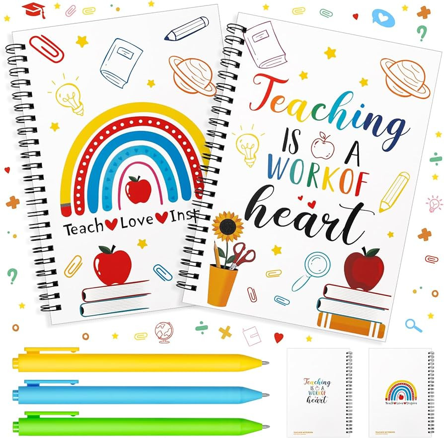 2Pack Teacher Spiral Notebooks Teacher Theme Notepad with 3 Point Pens, Ruled Hardbound Journal N... | Amazon (US)