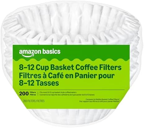 Amazon Basics Basket Coffee Filters for 8-12 Cup Coffee Makers, White, 200 Count | Amazon (US)