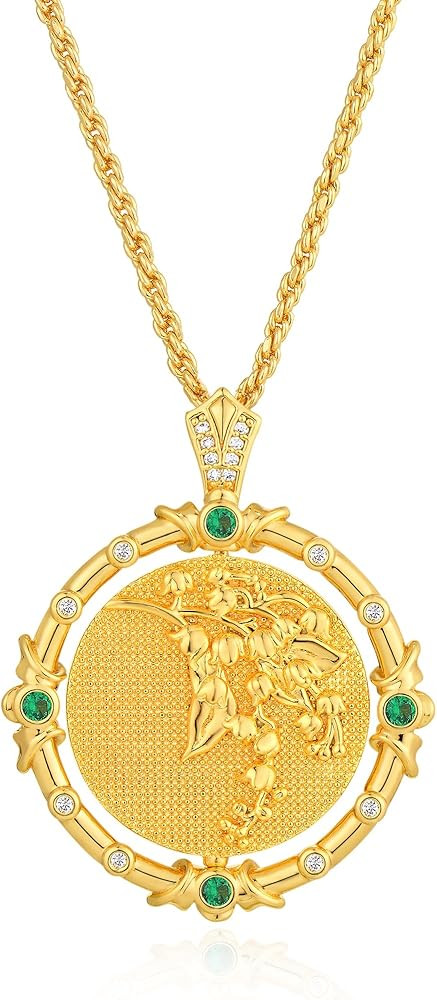 Fettero Gold Necklace for Women Birth Flower Necklace with Birthstone 14K Gold Plated Dainty Rota... | Amazon (US)