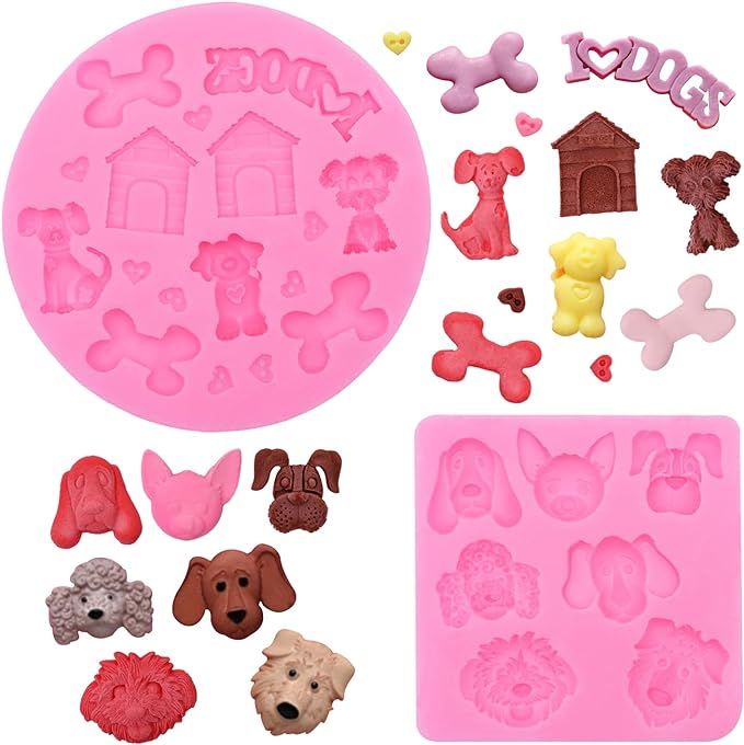 Small Dog Fondant Molds 2 Pcs, House Bone Face Silicone Mold for Cupcake Toppers, Cake Decoration... | Amazon (US)