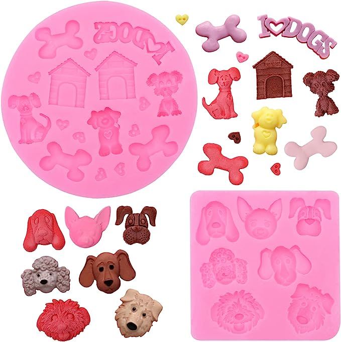 Small Dog Fondant Molds 2 Pcs, House Bone Face Silicone Mold for Cupcake Toppers, Cake Decoration... | Amazon (US)