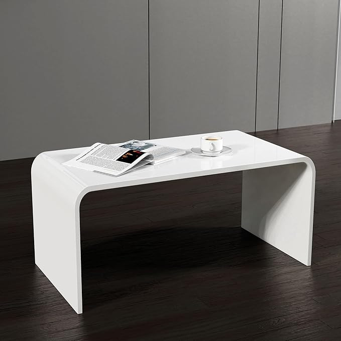 Premium Porcelain White Acrylic Coffee Table, 32" L x 16" W x16'' H x3/5'' Thick, White Modern De... | Amazon (US)
