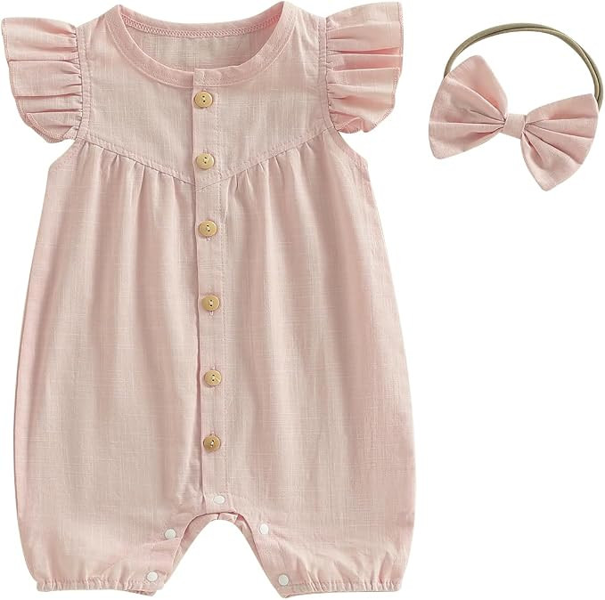 Fernvia Newborn Baby Girl Summer Clothes Sleeveless Ruffle Romper One Piece Bodysuit Jumpsuit Inf... | Amazon (US)