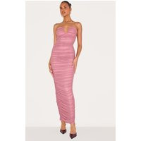 Blush Rose Mesh Ruched Bandeau Maxi Dress | PrettyLittleThing US