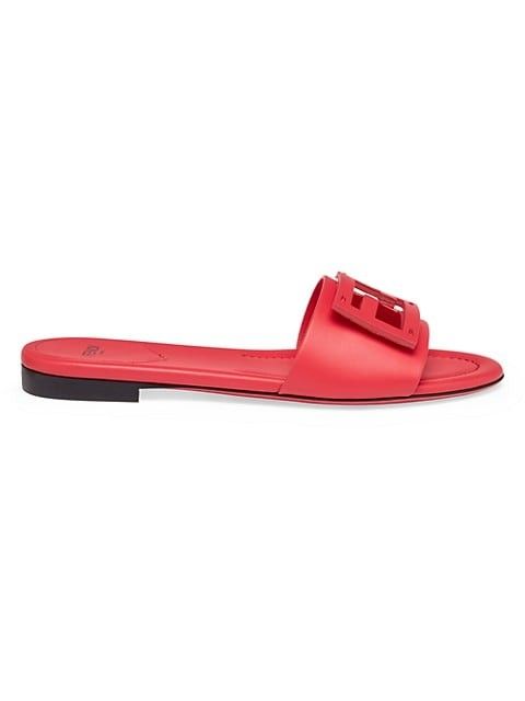 Logo Leather Slide Sandals - Fendi Slides  | Saks Fifth Avenue