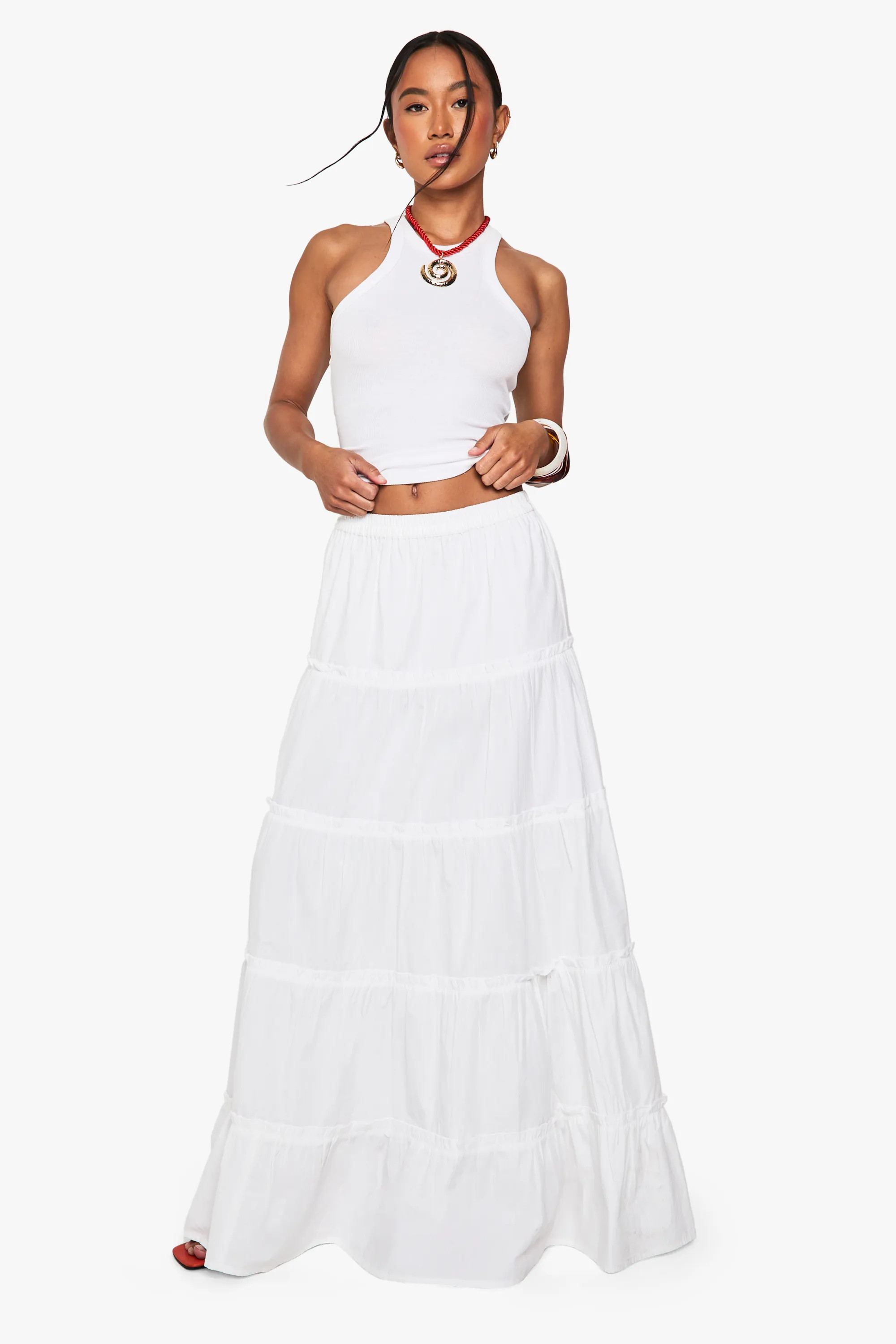 Skirts | Tiered Cotton Poplin Maxi Skirt | Boohoo | Boohoo.com (UK & IE)