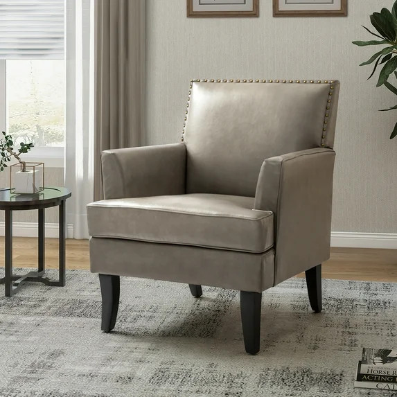 Modern Vegan Leather Accent Chair Upholstered Sofa Chair Arms & Wooden Legs Home Living Room Bedr... | Walmart (US)