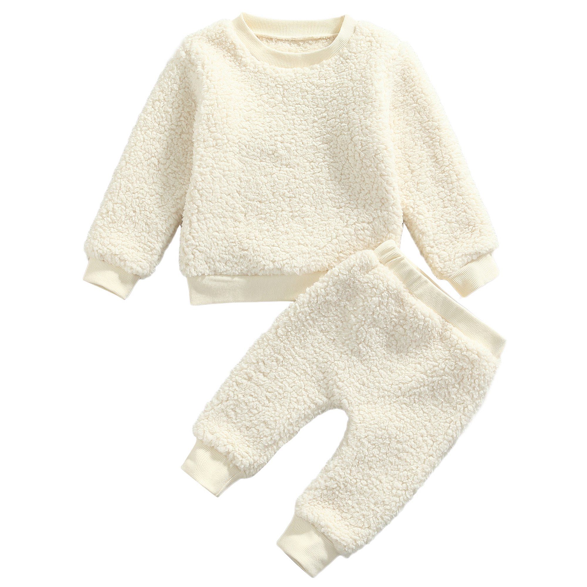 Musuos Baby Boy Girl Sherpa Fleece Sweater Pullover Tops Solid Pants Fall Winter Warm Set | Walmart (US)