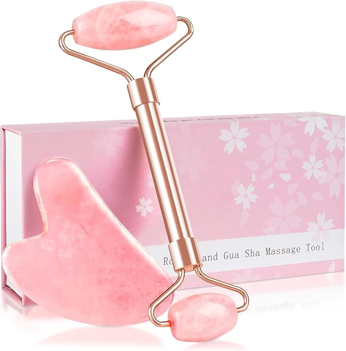 Jade Roller & GuaSha Set-Facial Beauty Roller Skin Care Tools, Rose Quartz Massager for Face, Eye... | Amazon (US)
