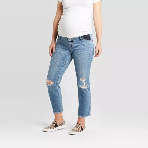 Under Belly Distressed Straight Cropped Maternity Jeans - Isabel Maternity by Ingrid & Isabel™ ... | Target