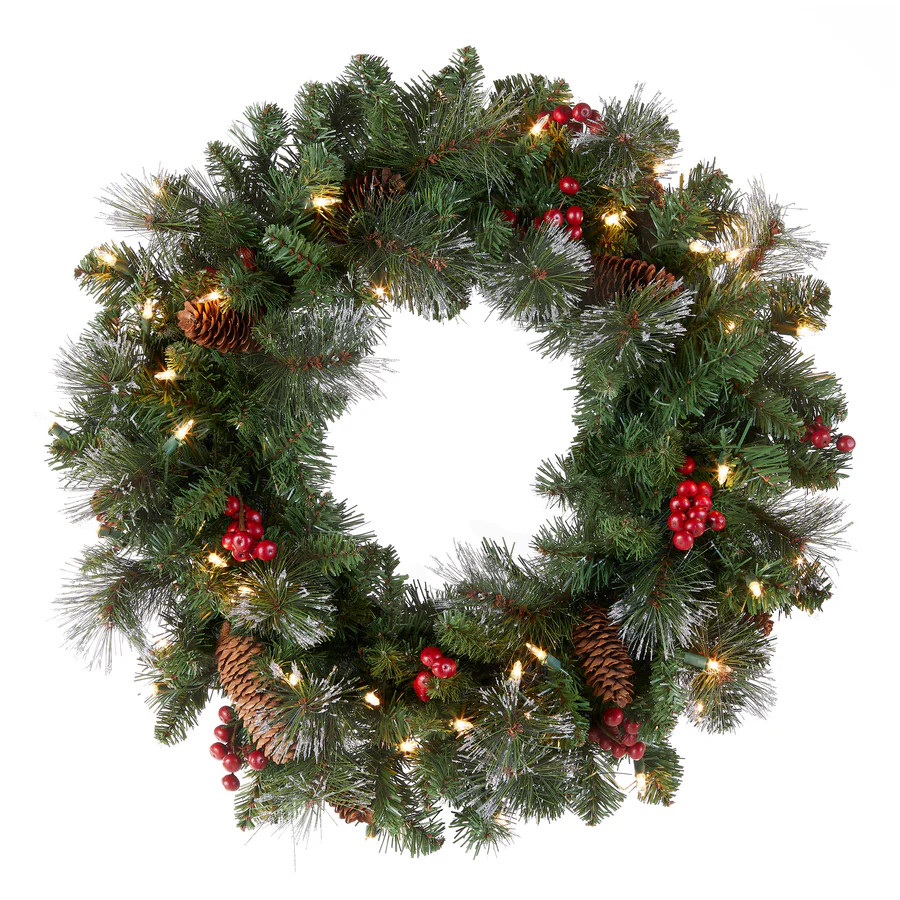 24 in. Pre-Lit Crestwood Spruce Wreath with Clear Lights, Plug-In | National Tree Company