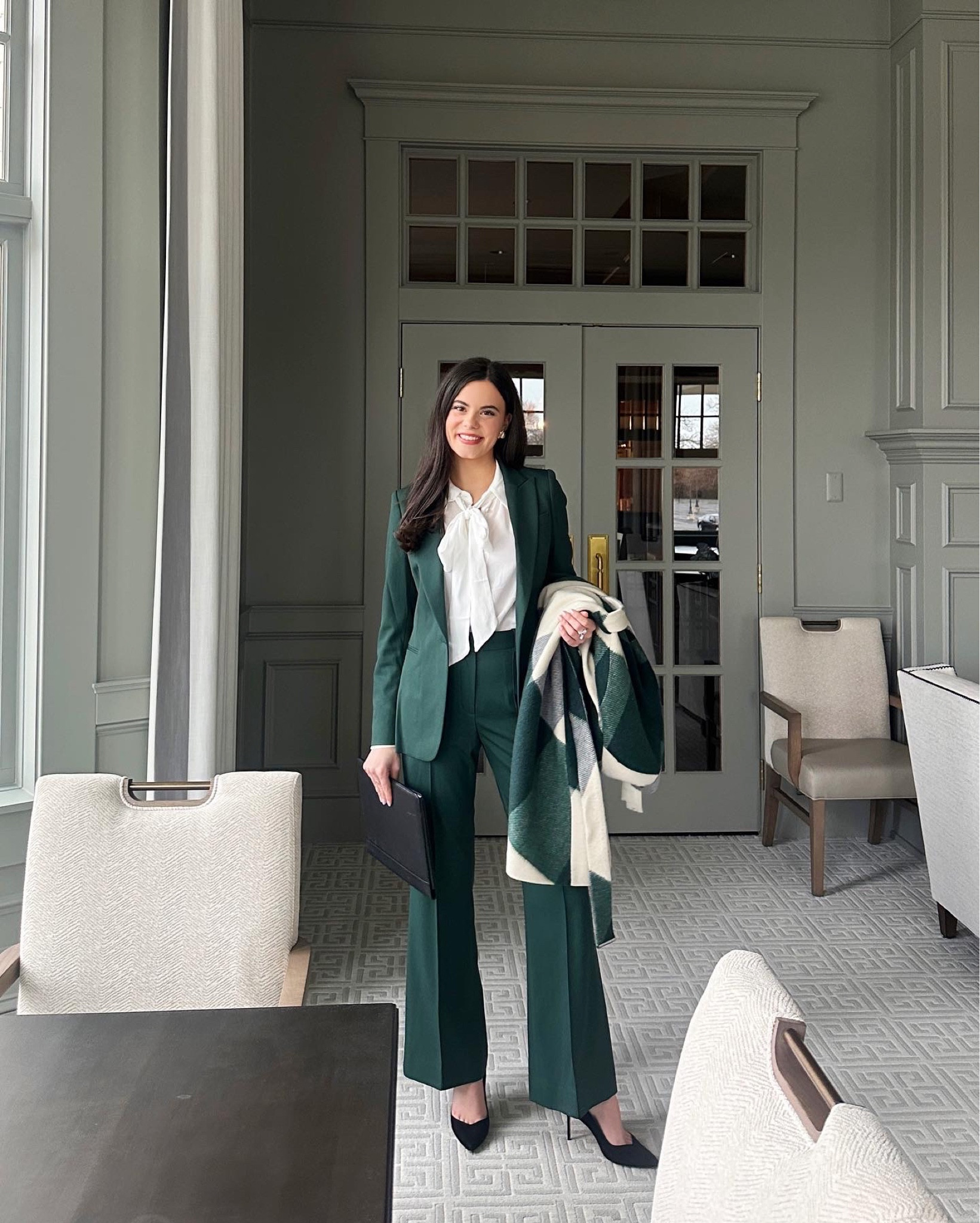 Workwear look! My green suit is from Nordstrom and my coat is Ted Baker!