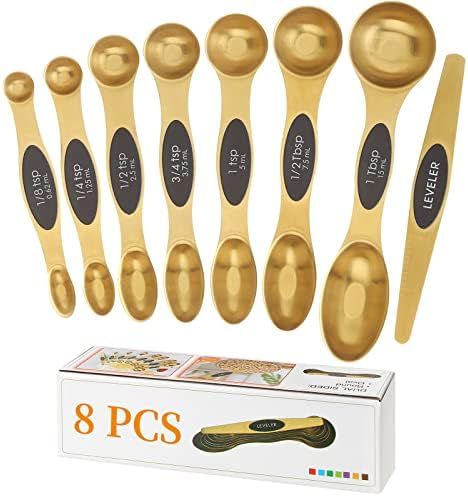 Magnetic Measuring Spoons Set, Stainless Steel, Dual Sided, Stackable, Dual Sided for Measuring D... | Amazon (US)