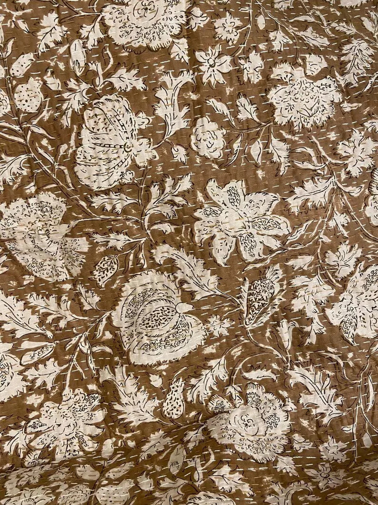 Brown Floral Minimal Kantha Quilt Pure Cotton Queen Kantha - Etsy | Etsy (US)