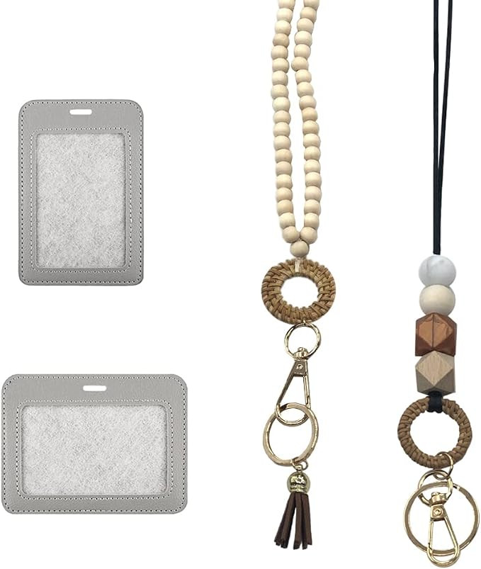 2PCS Beaded Teacher Lanyards with 2 ID Badges Holder Cute Beaded Lanyards Necklace for ID Badges ... | Amazon (US)