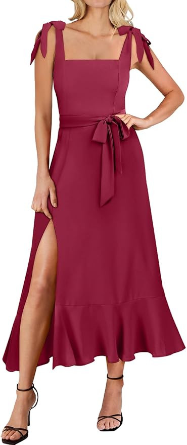 ANRABESS Women's Square Neck Ruffle Split Midi Elegant Formal Wedding Guest Cocktail Bridesmaid G... | Amazon (US)