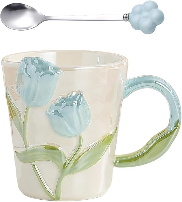DTIUYIOP] Floral Ceramic Coffee Mug 12 Oz, Cute Flower Tea Cup with Handle for Women, Girly Mug G... | Amazon (US)